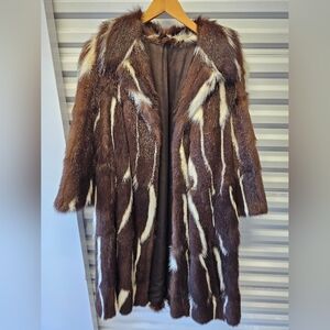 AMAZING REAL FUR 100% GENUINE MOTTLED FOX FUR FULL LENGTH FUR COAT SIZE SMALL